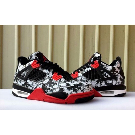 Air Jordan 4 black white red mens