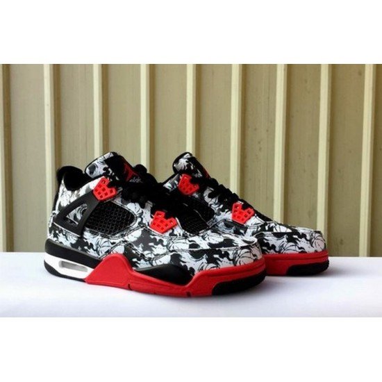 Air Jordan 4 black white red mens