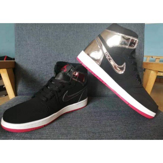 Air Jordan 1 Mid AJ1 Black Silver Mid Sneakers-1
