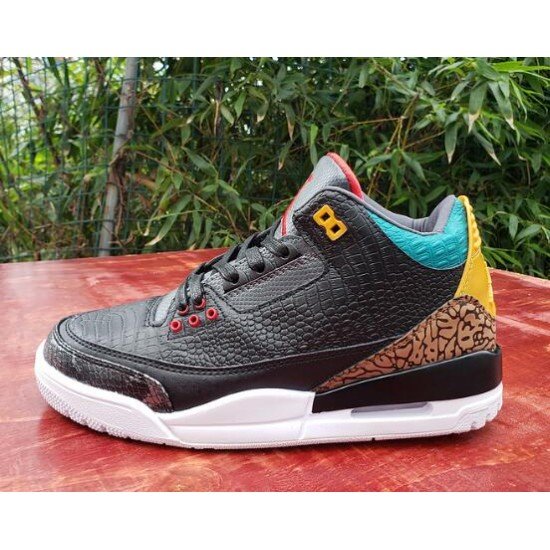 AIR JORDAN 3 black red yellow yellow crocodile pattern