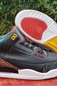 AIR JORDAN 3 black red yellow yellow crocodile pattern