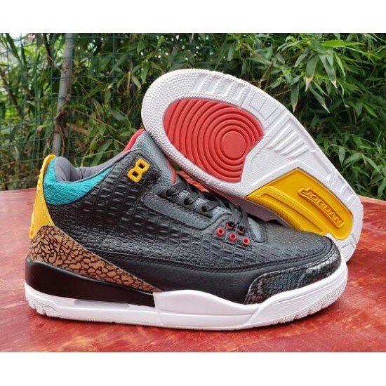 AIR JORDAN 3 black red yellow yellow crocodile pattern