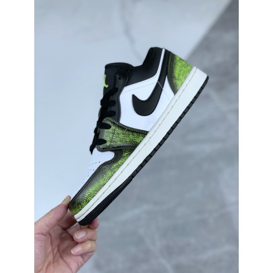 AJ1 low top white and green burst crack